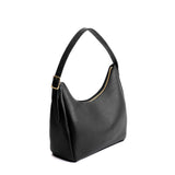 Pebbled--black Medium | U-shaped, flat-bottomed leather shoulder bag with adjustable strap
