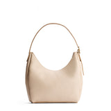 Pebbled Bone Medium | U-shaped, flat-bottomed leather shoulder bag with adjustable strap