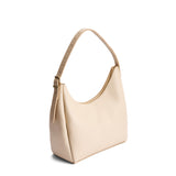 Pebbled Bone Medium | U-shaped, flat-bottomed leather shoulder bag with adjustable strap