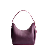 Plum Medium | U-shaped, flat-bottomed leather shoulder bag with adjustable strap