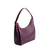 Plum Medium | U-shaped, flat-bottomed leather shoulder bag with adjustable strap