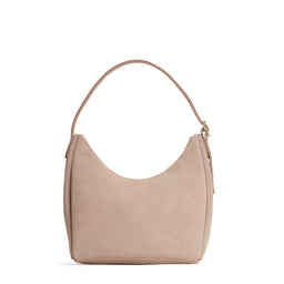 Taupe*Medium | U-shaped, flat-bottomed leather shoulder bag with adjustable strap