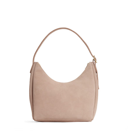 Taupe*Medium | U-shaped, flat-bottomed leather shoulder bag with adjustable strap