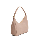 Taupe Medium | U-shaped, flat-bottomed leather shoulder bag with adjustable strap