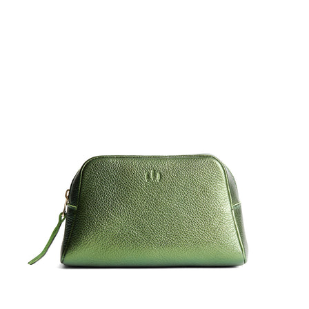 Metallic Greench | Trapezoid pouch with leather zipper pull