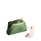 Metallic Greench | Trapezoid pouch with leather zipper pull