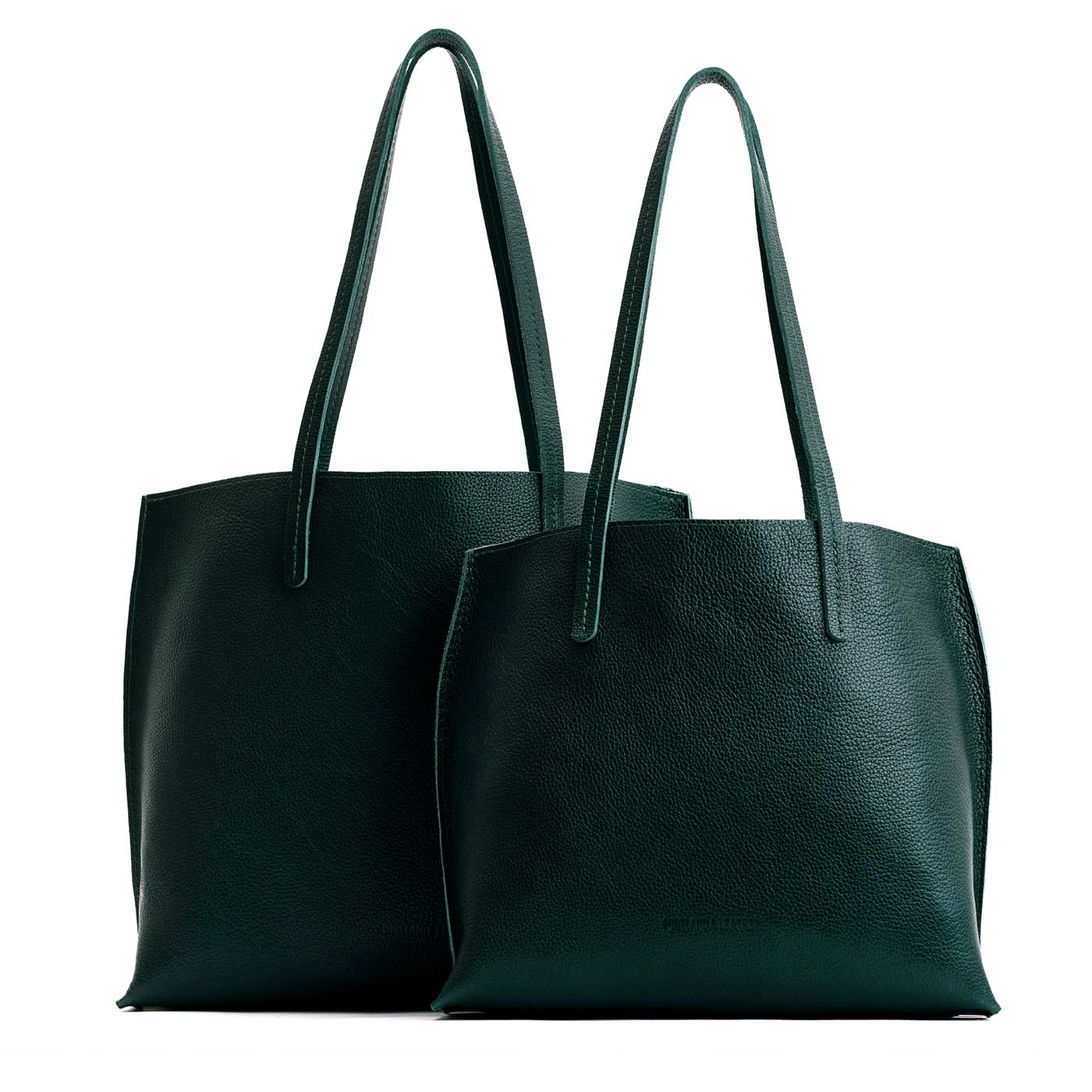 Forest Green | Side by side comparison of both sizes of leather totes