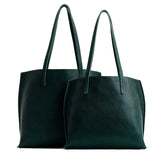 Forest Green | Side by side comparison of both sizes of leather totes