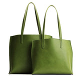 Green Apple | Side by side comparison of both sizes of leather totes