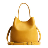 Sunshine Large | Symmetrical bucket bag with handle, latch closure, and removable crossbody strap