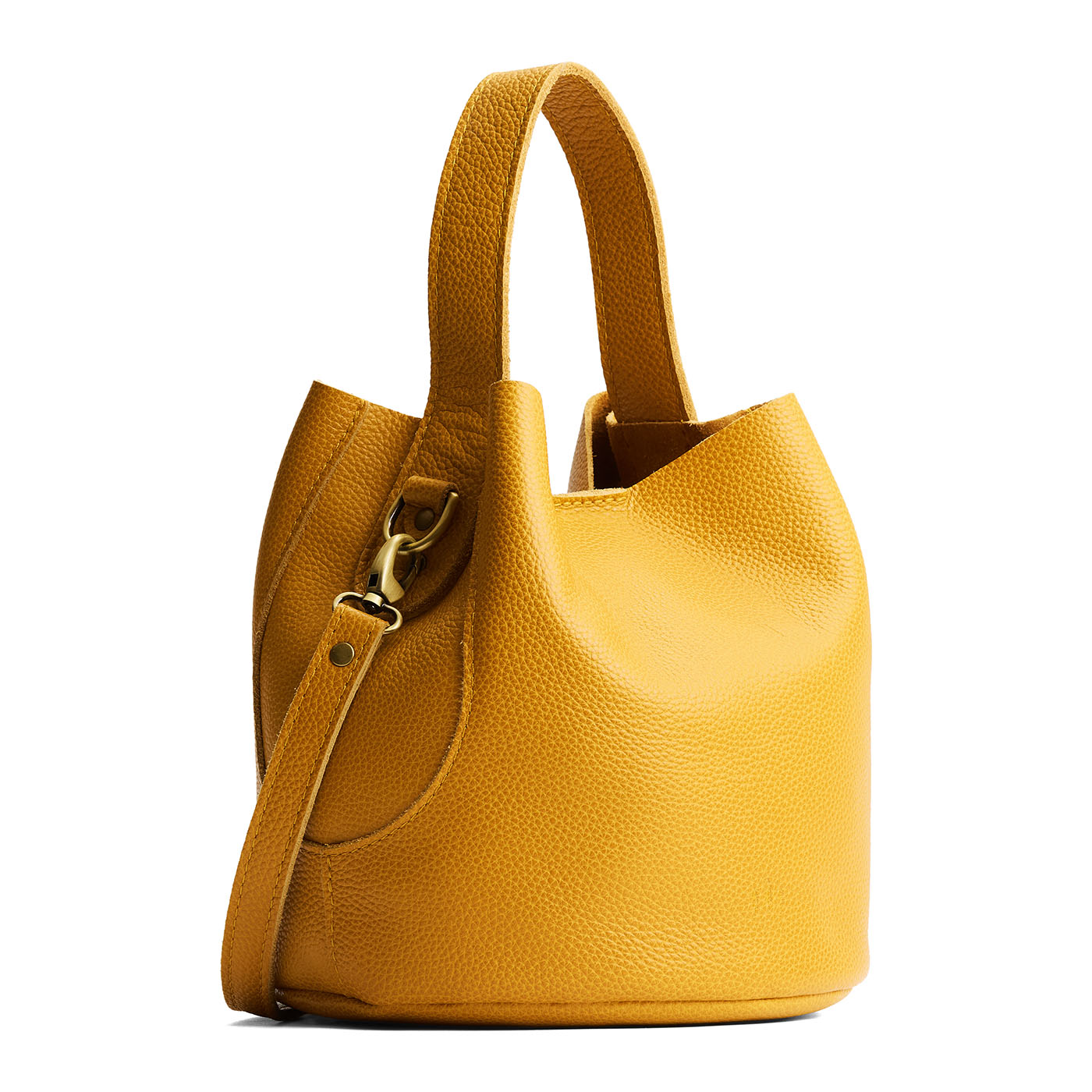 Sunshine*Large | Symmetrical bucket bag with handle, latch closure, and removable crossbody strap