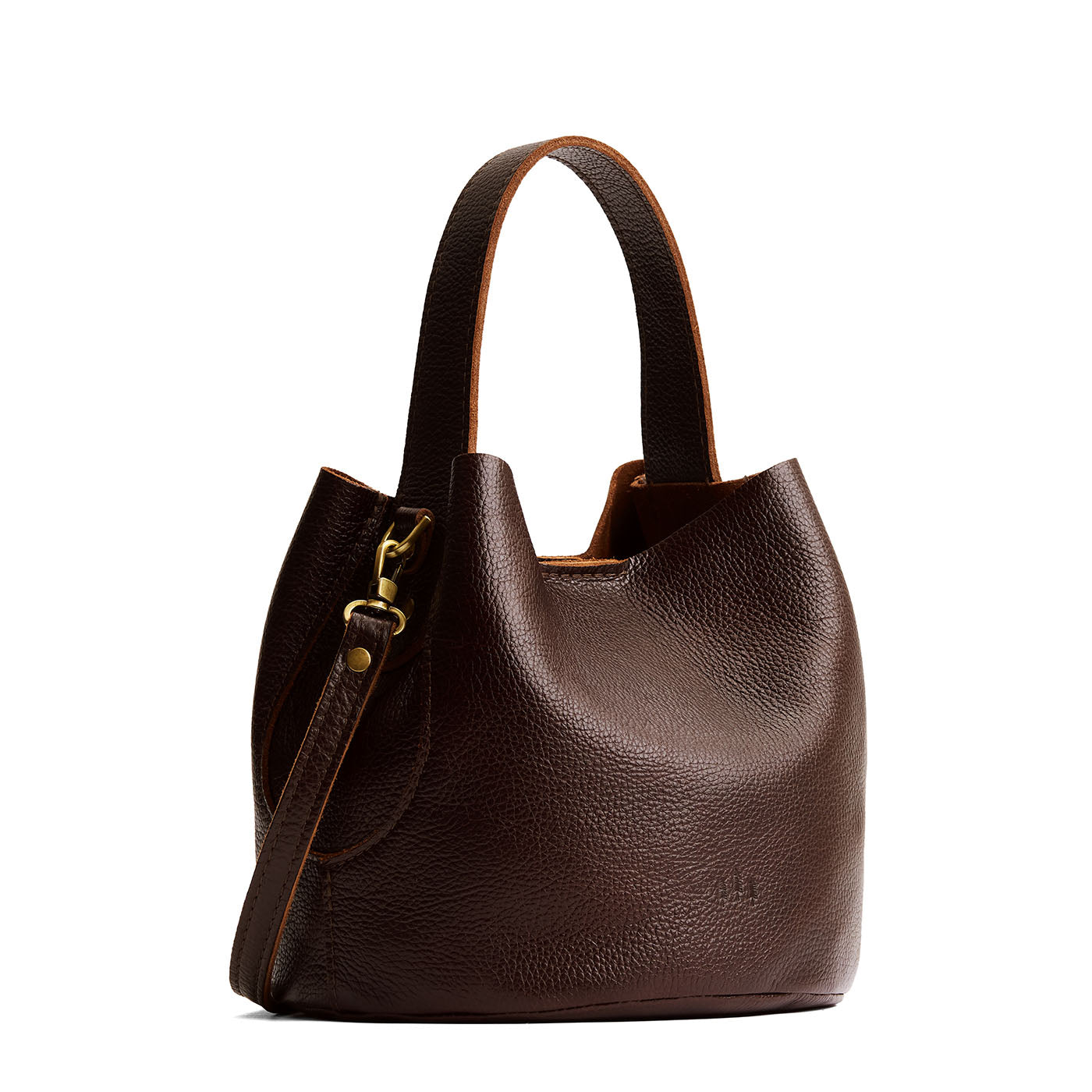 Coldbrew*Small | Symmetrical bucket bag with handle, latch closure, and removable crossbody strap
