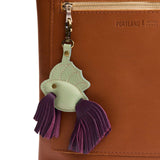 Pistachio | Leather betta fish shaped keychain with tassel fins and metal lobster clasp
