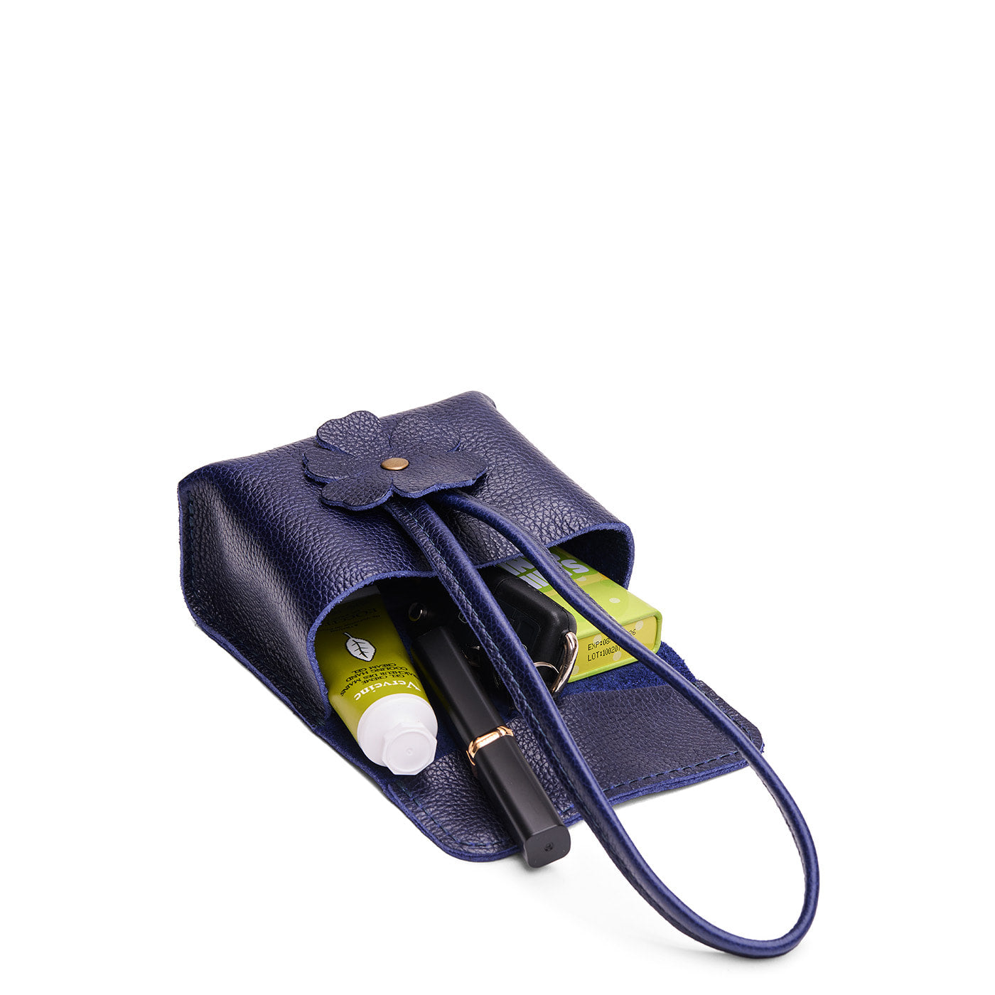 Cobalt | Wristlet pouch with loop strap and a flower design