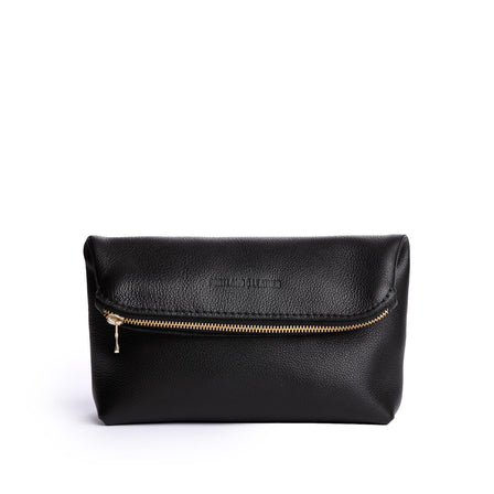Pebbled--black | Closed folded zipper pouch