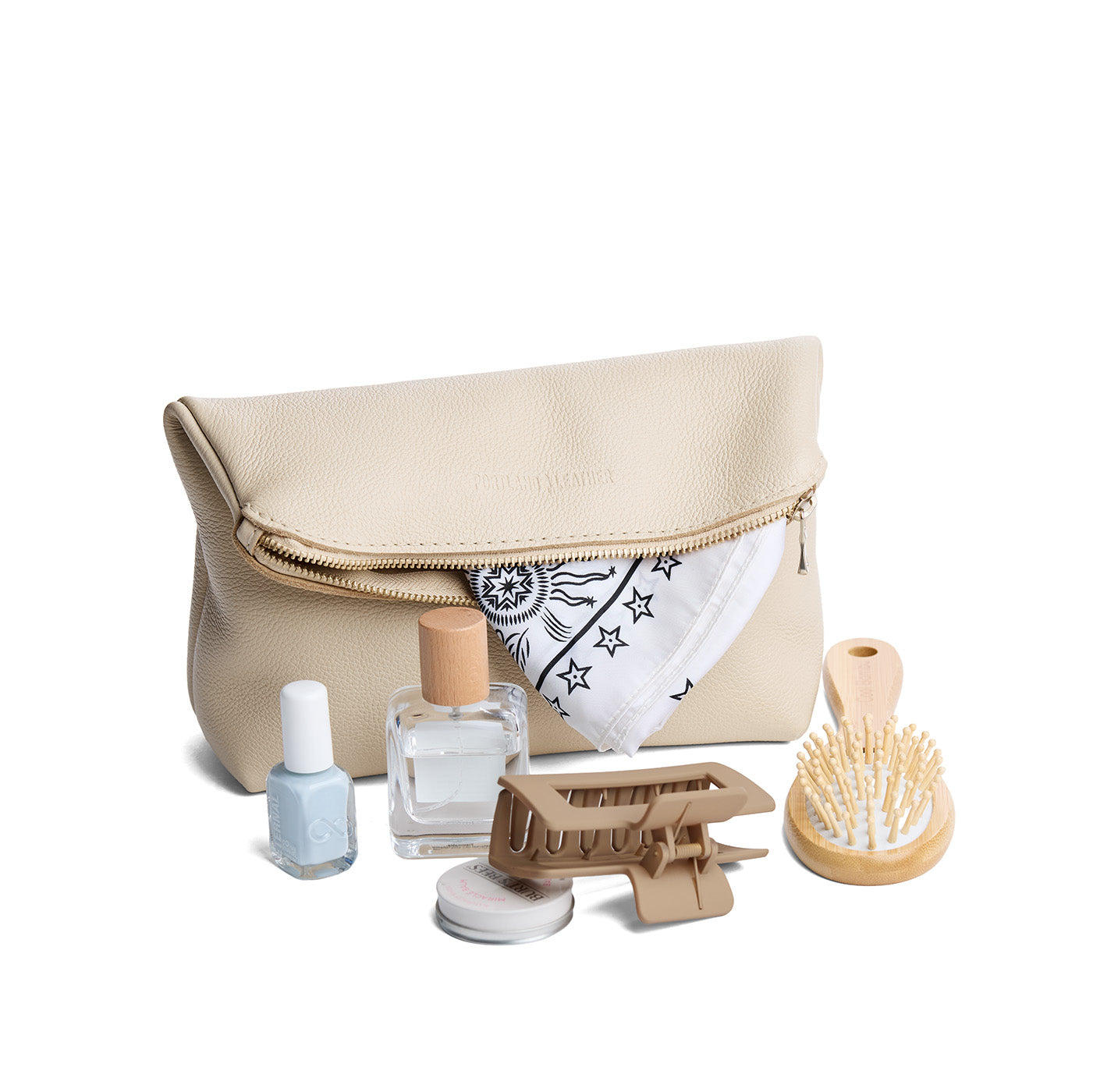 Pebbled Bone | Closed folded zipper pouch