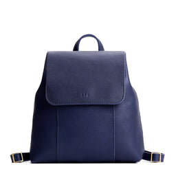 Cobalt | Leather backpack with magnetic flap closure on a white background