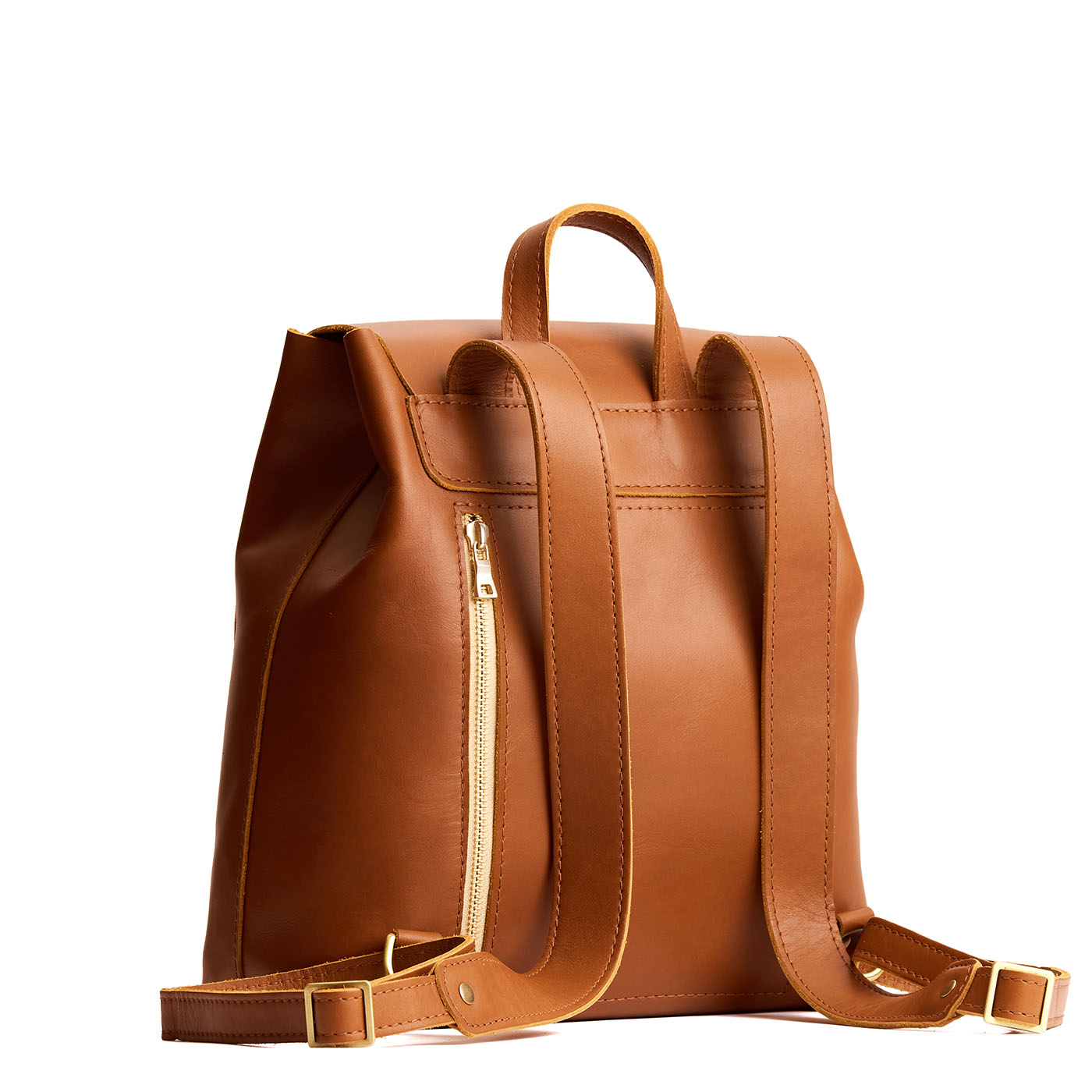 Honey | Leather backpack with magnetic flap closure on a white 