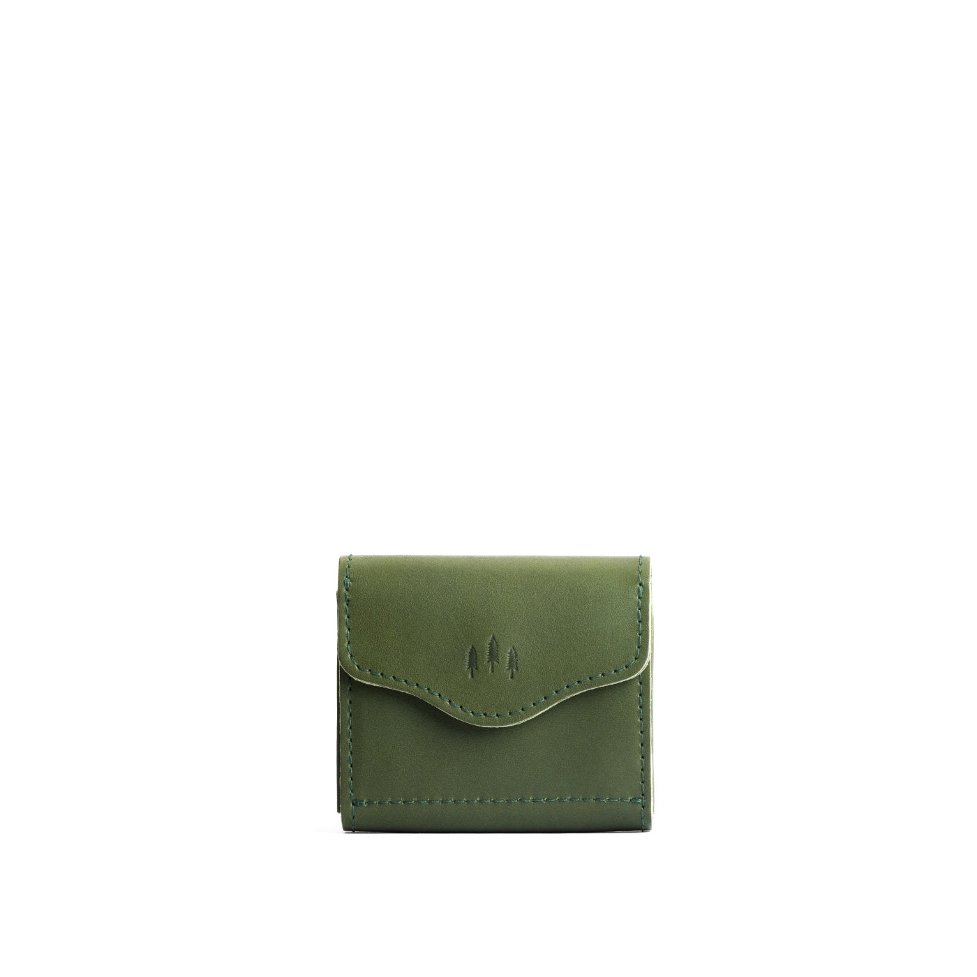 Pine | Compact leather wallet with snap closure and three trees debossed