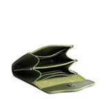 Pine | Compact leather wallet with snap closure and three trees debossed open