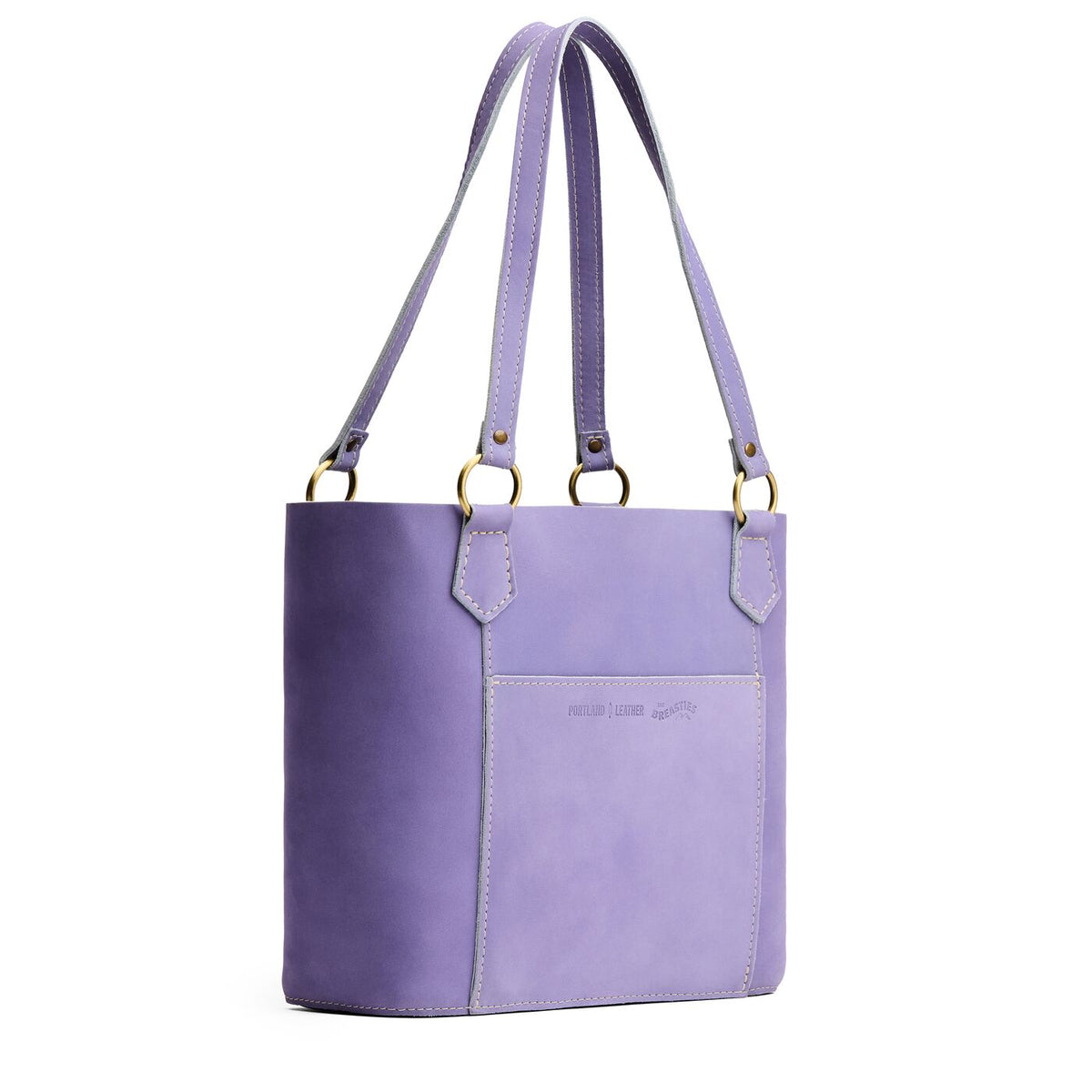 Chalk Violet | Medium tote bag with antiqued brass toned hardware and front pocket