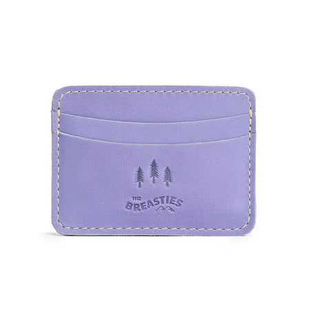 Chalk Violet | Minimalist leather wallet with card slots branded with PLG trees and The Breasties logo