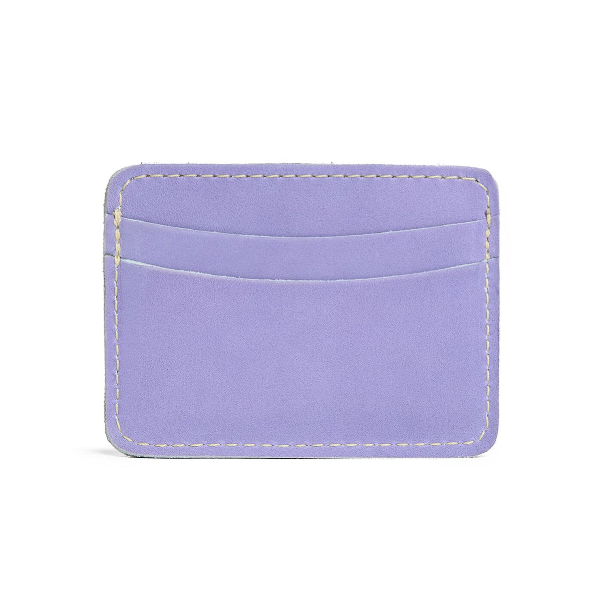 Chalk Violet | Minimalist leather wallet with card slots branded with PLG trees and The Breasties logo