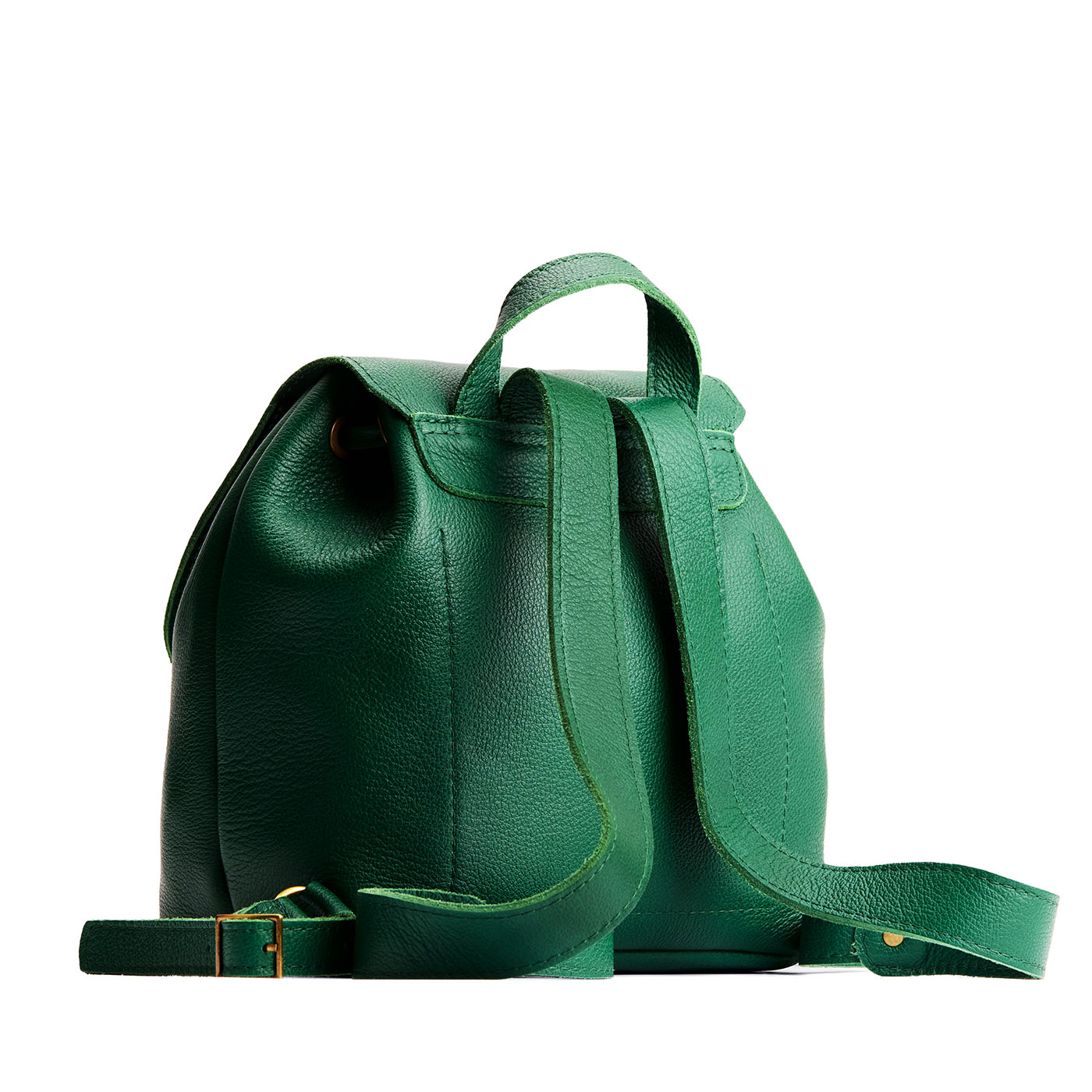 Bacalar | Back of drawstring bucket backpack with snap closure under flap