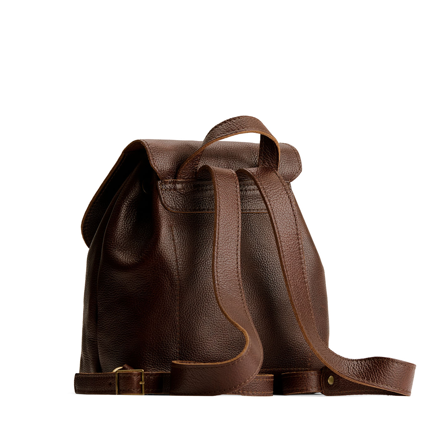 Coldbrew | Back of drawstring bucket backpack with snap closure under flap