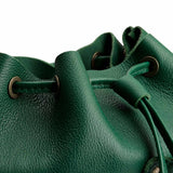 Bacalar | Close-up of slouchy crossbody bag with leather drawstring closure