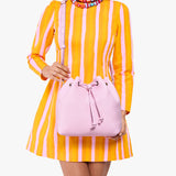 Pinkaboo Large | Model wearing slouchy crossbody bag with drawstring closure