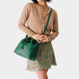Bacalar Large | Model wearing slouchy crossbody bag with drawstring closure