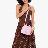 Pinkaboo Small | Model wearing slouchy crossbody bag with drawstring closure