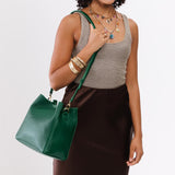 Bacalar | symmetrical bucket bag with latch closure and removable crossbody strap