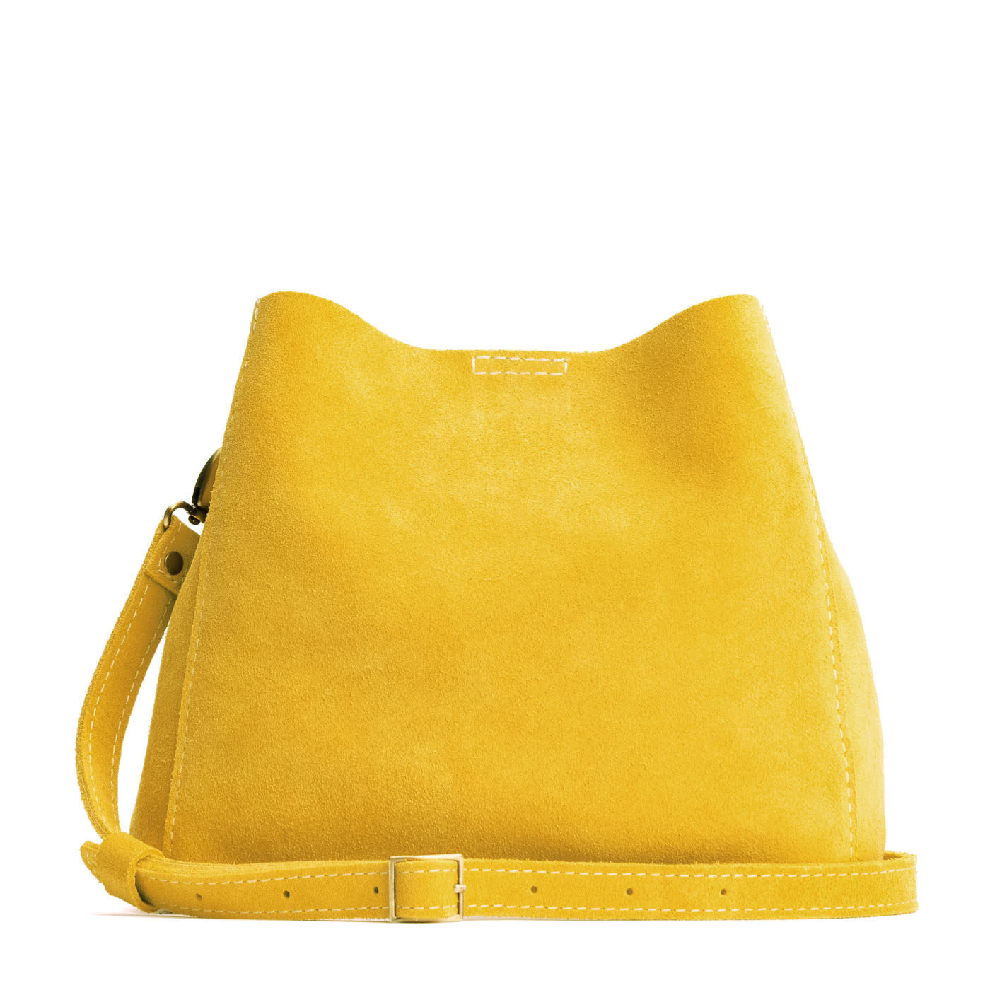 Hello Yellow | symmetrical bucket bag with latch closure and removable crossbody strap