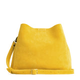 Hello Yellow | symmetrical bucket bag with latch closure and removable crossbody strap