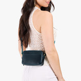 Boreal Small | Model wearing petite rectangular crossbody with adjustable strap