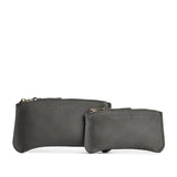 Smoke Grey | Large and Small pouches with a top zipper and unique curved bottom