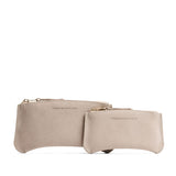 Taupe | Large and Small pouches with a top zipper and unique curved bottom