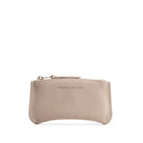 Taupe Small | Small pouch with a top zipper and unique curved bottom