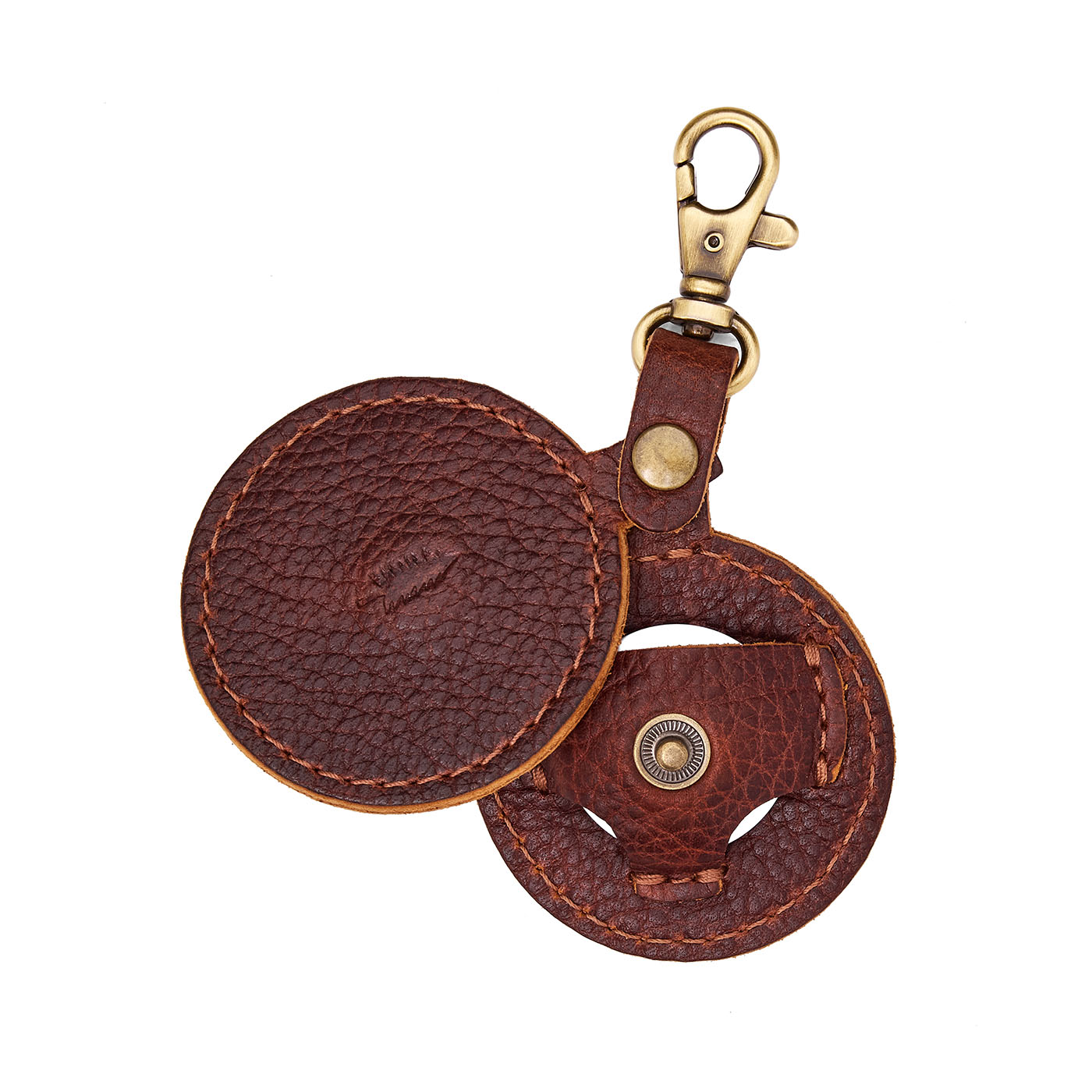 Nutmeg | Circle-shaped airtag holder keychain with a swivel lobster clasp