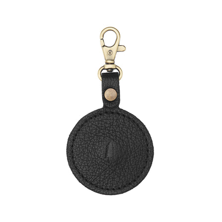 Pebbled--black | Circle-shaped airtag holder keychain with a swivel lobster clasp
