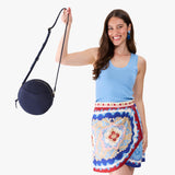 Velvet Blue Large | Circle shaped crossbody bag with top zipper