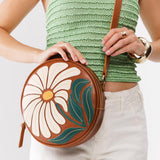 Wildflower Honey Large | Circle shaped crossbody bag with embroidered flower design