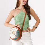 Wildflower Honey Large | Circle shaped crossbody bag with embroidered flower design