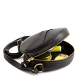 Sm Circle Crossbody Mystery | Close up of Circle Crossbody Bag with zipper open