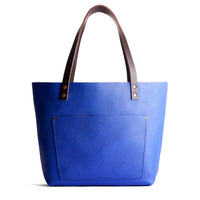 Astro Blue*Classic | Large leather tote bag with sturdy bridle handles and front pocket