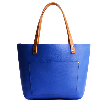 Astro Blue*Classic | Large leather tote bag with sturdy bridle handles and front pocket