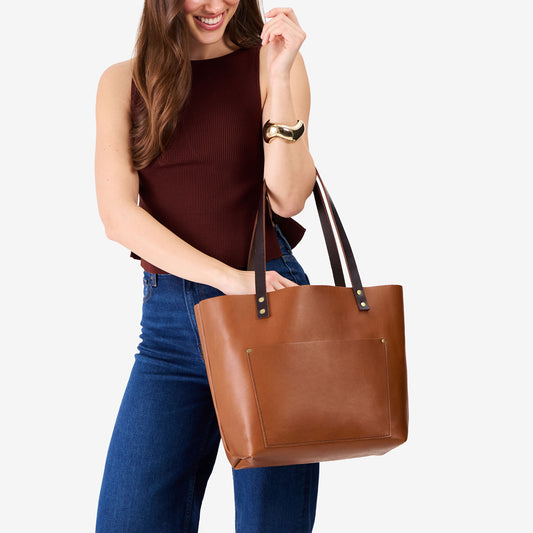 Honey*Classic | Large leather tote bag with sturdy bridle handles and front pocket