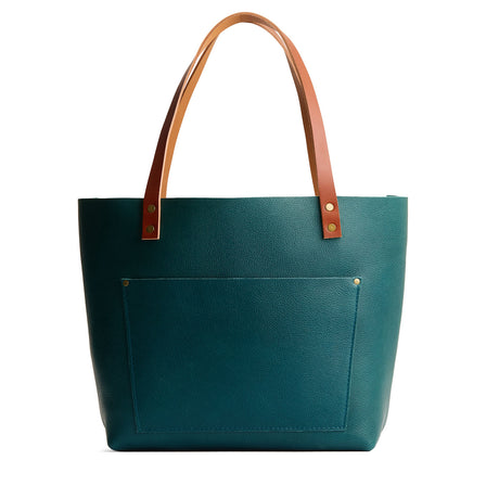 Sea Glass*Classic | Large leather tote bag with sturdy bridle handles and front pocket
